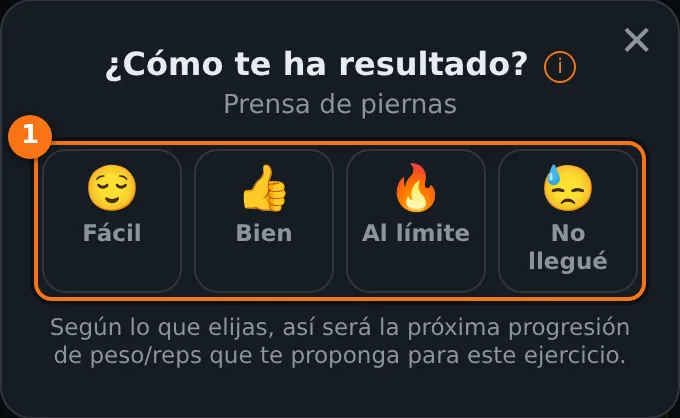 Ventana ¿Cómo te ha resultado? con las opciones Fácil, Bien, Al límite y No llegué